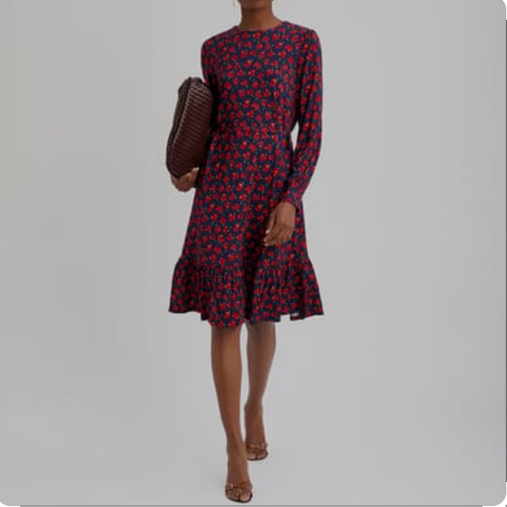 LK Bennett Navy Dress with Red Floral Print